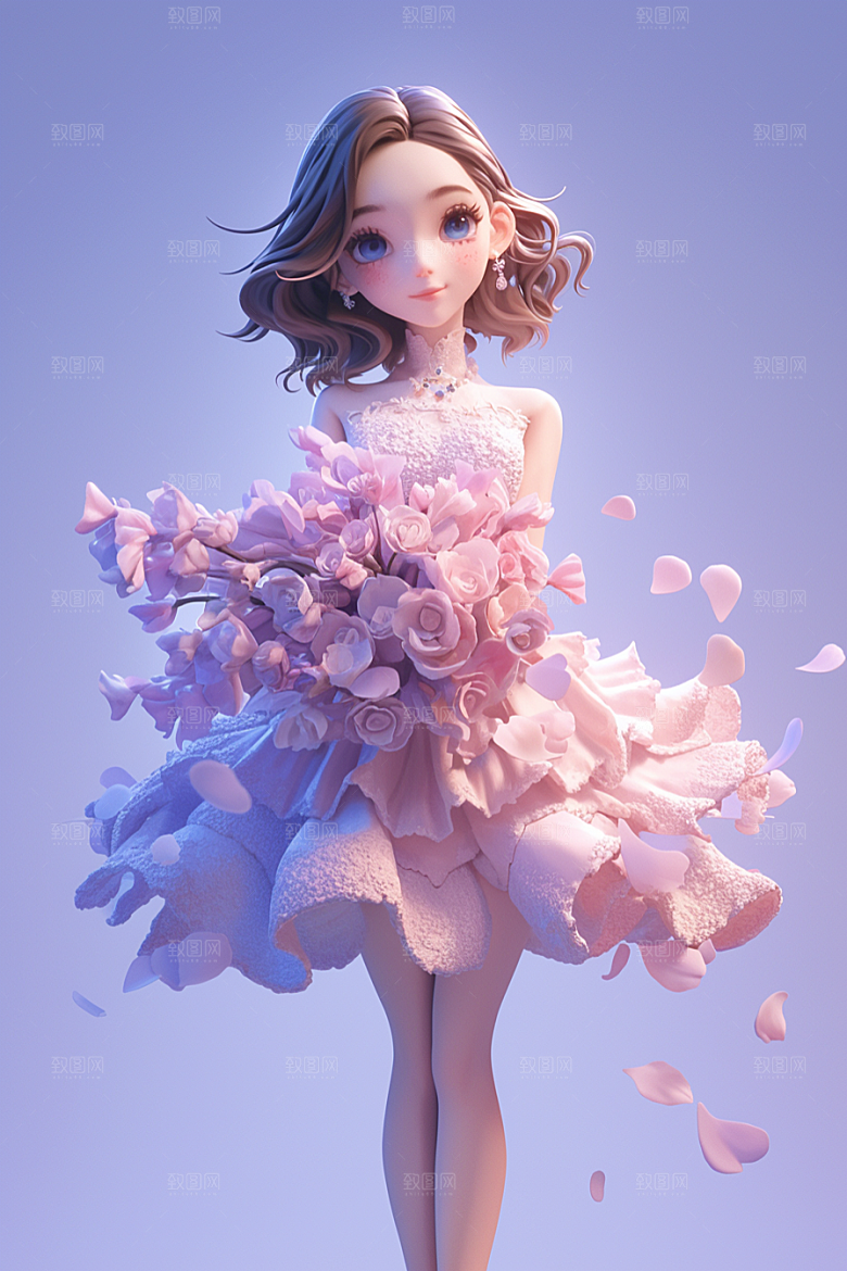 手捧鲜花的少女肖像自然素材