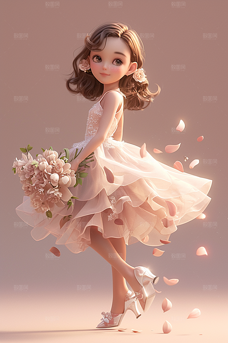 手捧鲜花的少女梦幻烂漫素材
