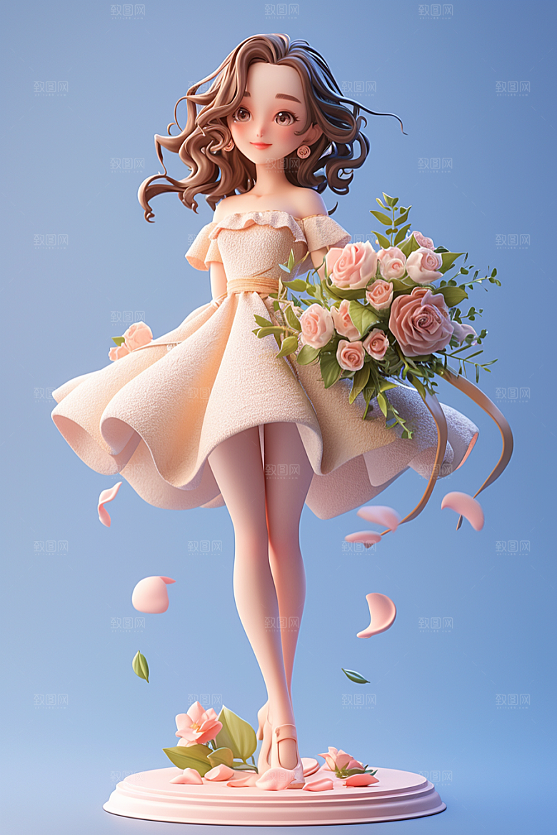 手捧鲜花的少女自然烂漫素材