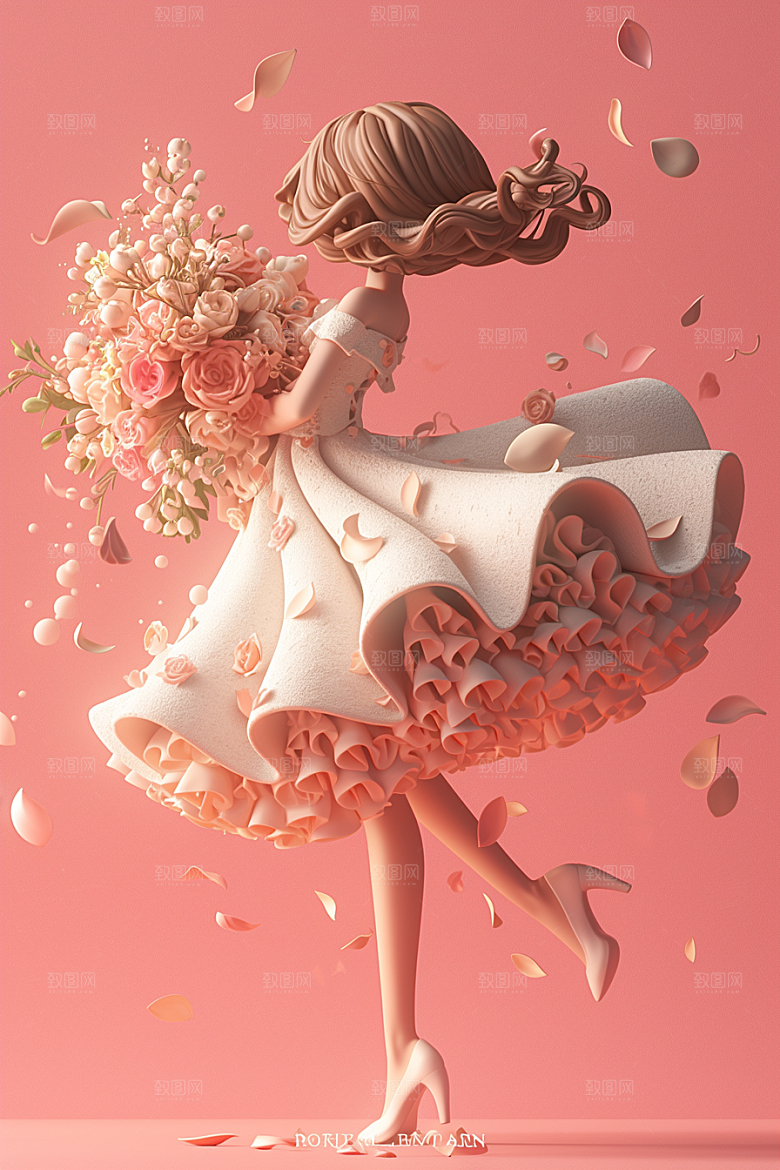 手捧鲜花的少女青春花朵素材