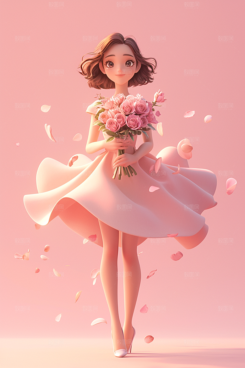 手捧鲜花的少女花朵青春素材