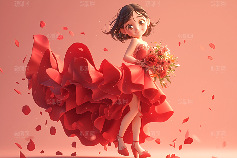 手捧鲜花的少女春天肖像素材