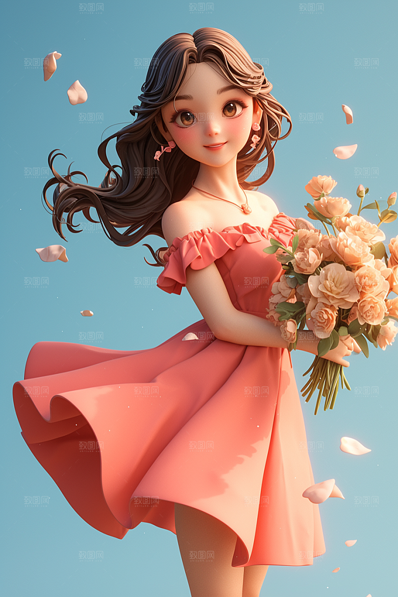 手捧鲜花的少女青春烂漫素材