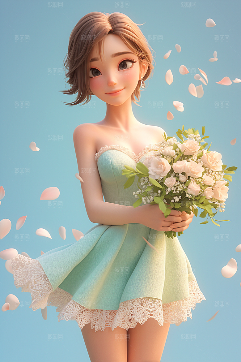 手捧鲜花的少女自然青春素材