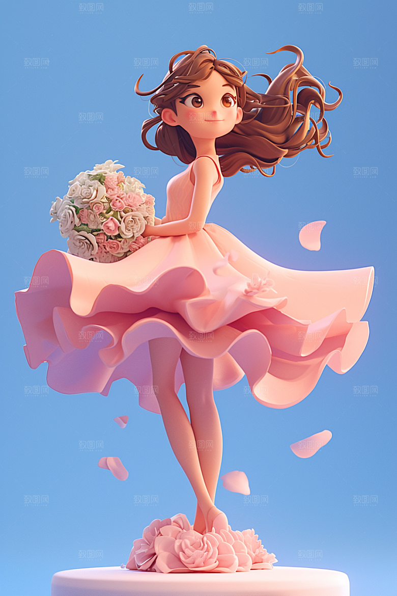 手捧鲜花的少女自然梦幻素材