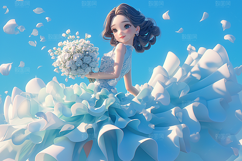 手捧鲜花的少女模型自然素材