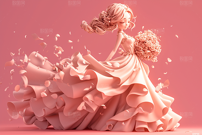 手捧鲜花的少女3D青春素材