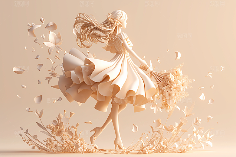 手捧鲜花的少女肖像人物素材