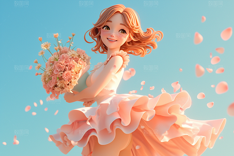 手捧鲜花的少女自然烂漫素材