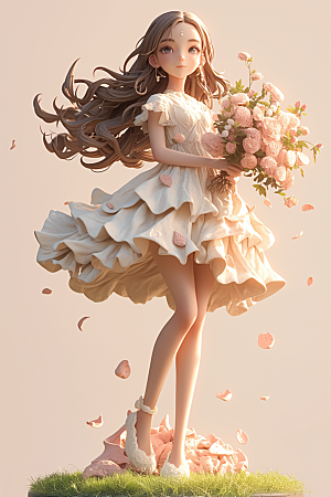 手捧鲜花的少女春天青春素材
