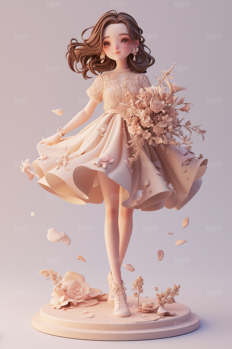 手捧鲜花的少女自然清新素材