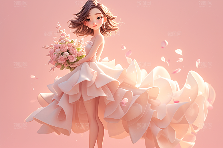 手捧鲜花的少女烂漫青春素材