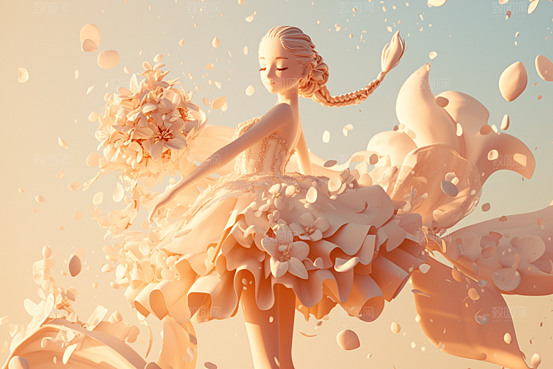 手捧鲜花的少女青春唯美素材