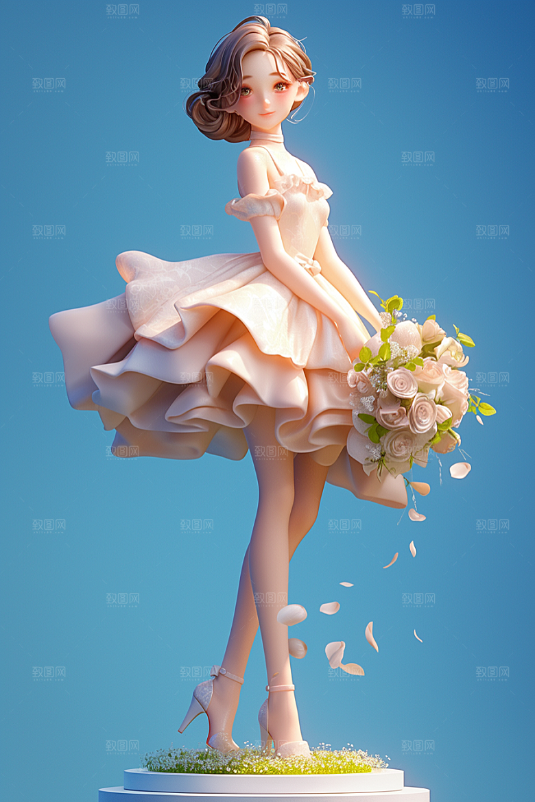 手捧鲜花的少女花朵清新素材