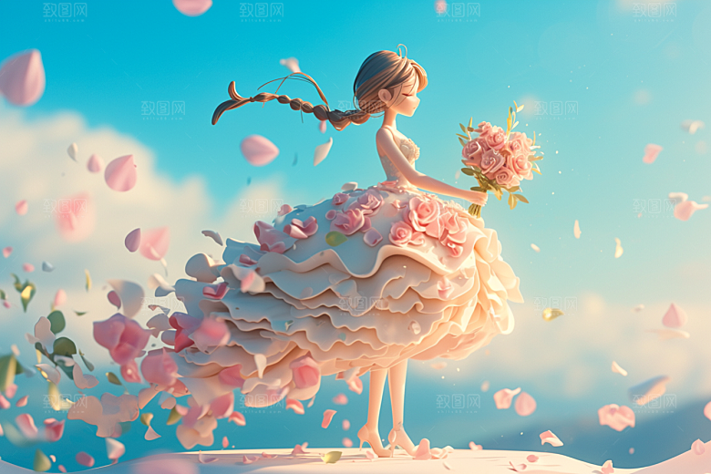 手捧鲜花的少女烂漫人物素材