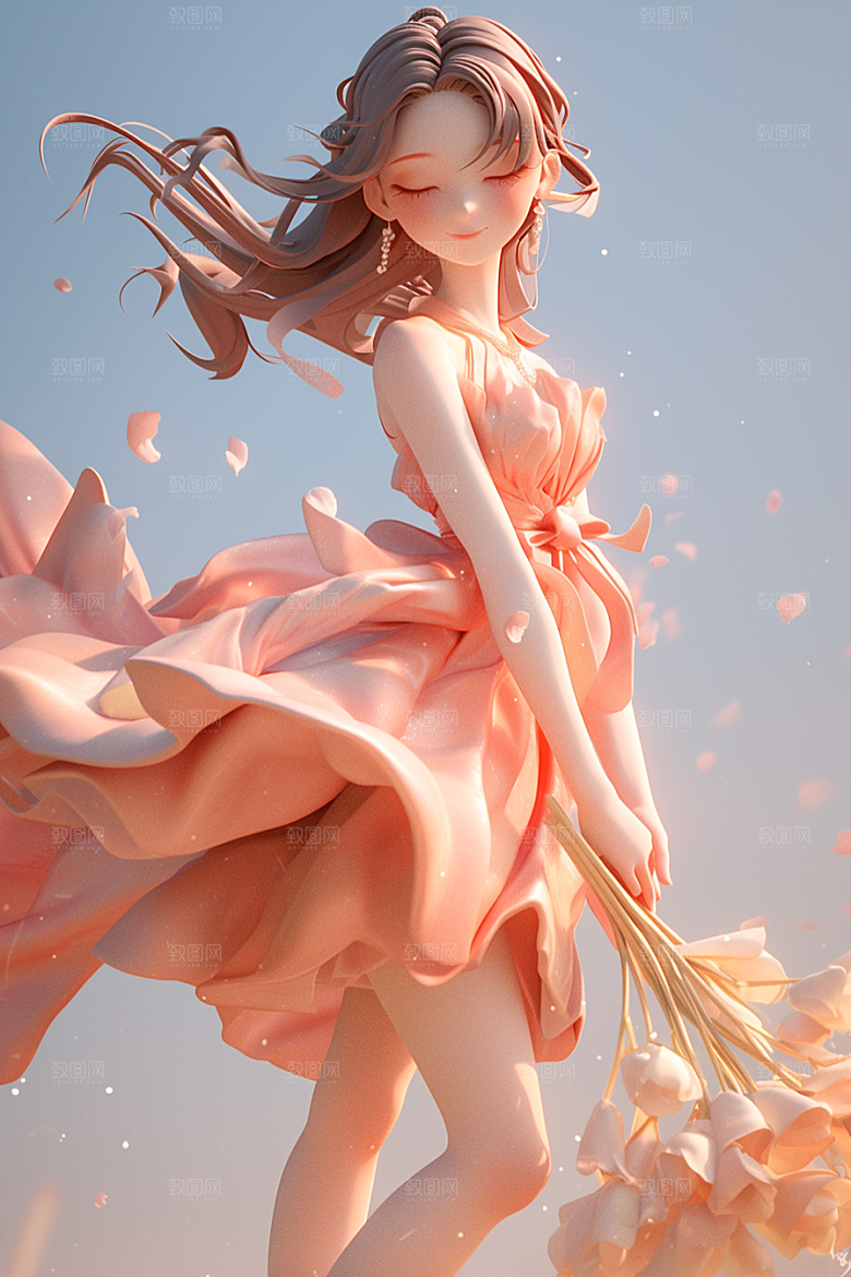 手捧鲜花的少女花朵春天素材