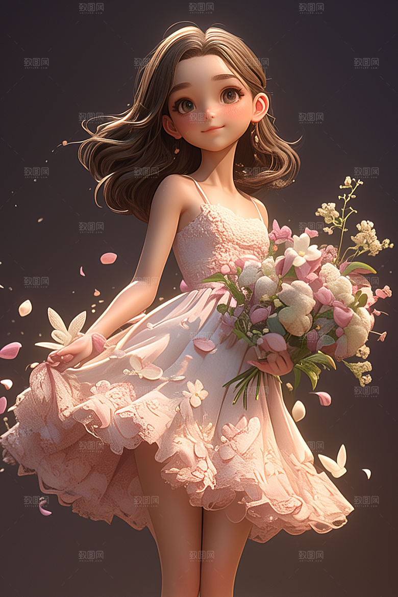 手捧鲜花的少女花朵青春素材