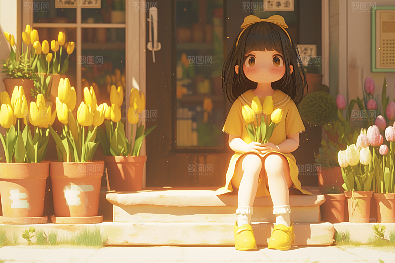 手捧鲜花的少女花朵青春素材