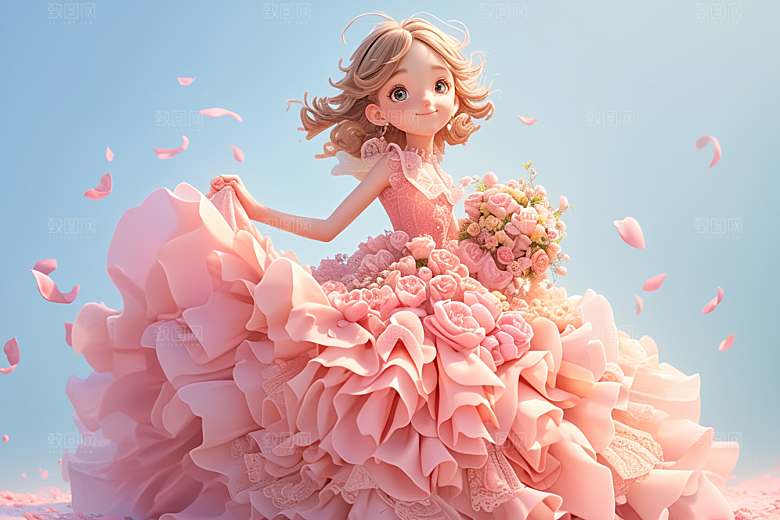 手捧鲜花的少女立体青春素材