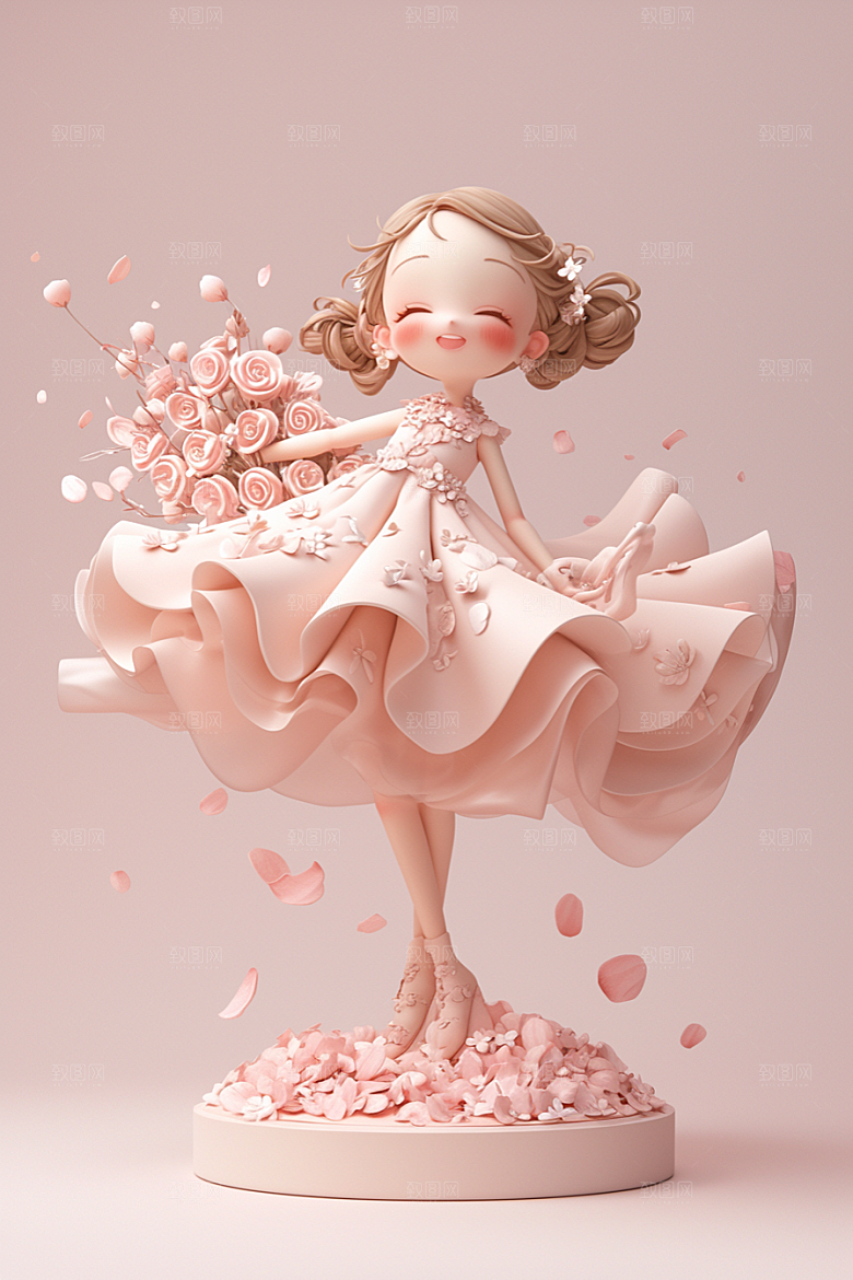 手捧鲜花的少女肖像烂漫素材