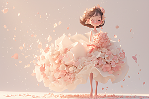 手捧鲜花的少女梦幻人物素材