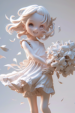 手捧鲜花的少女自然清新素材