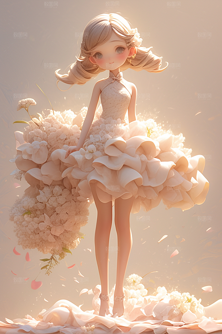 手捧鲜花的少女春天人物素材