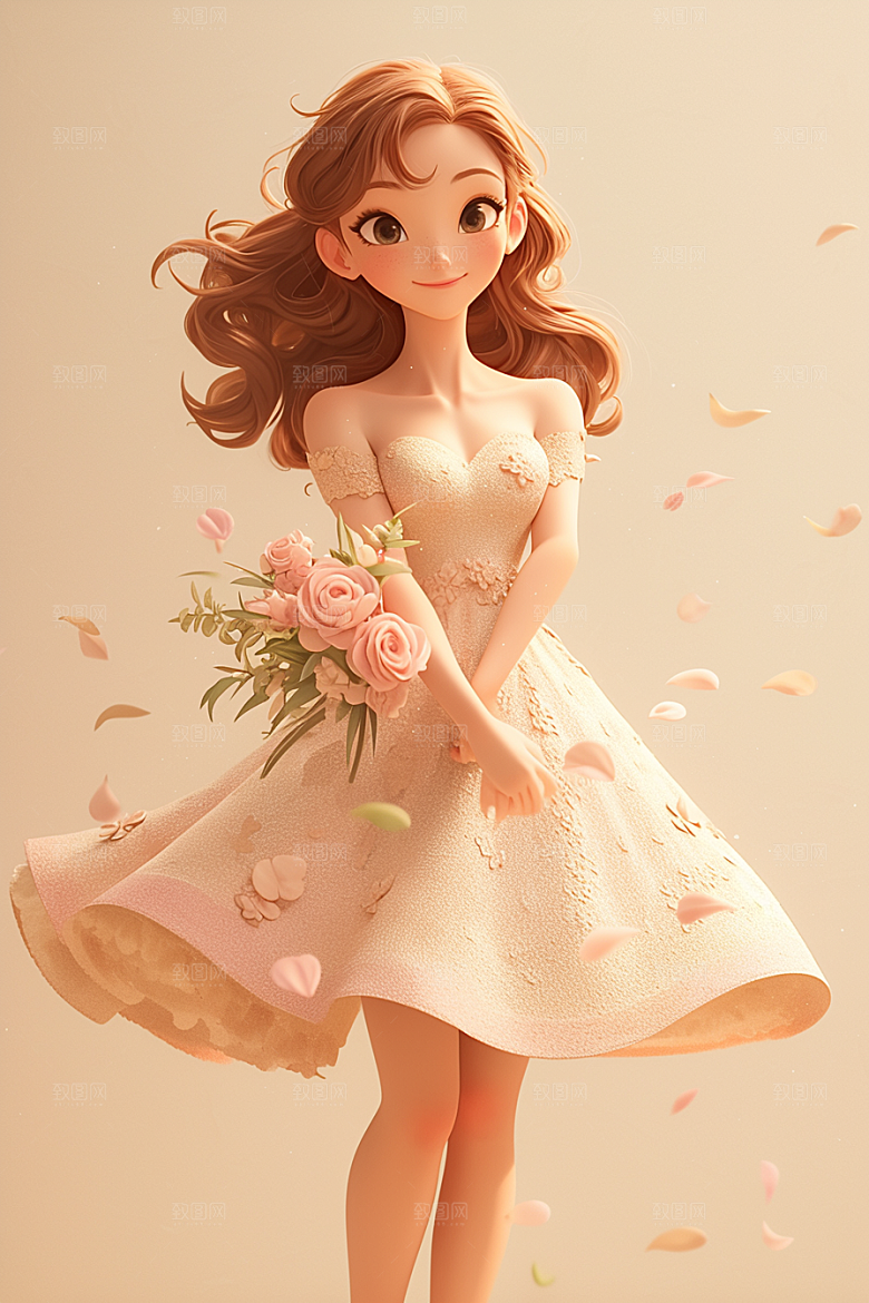 手捧鲜花的少女肖像自然素材