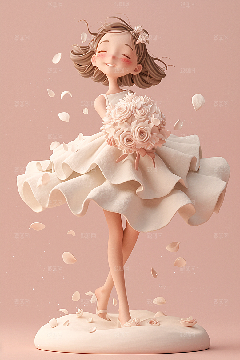手捧鲜花的少女人物春天素材