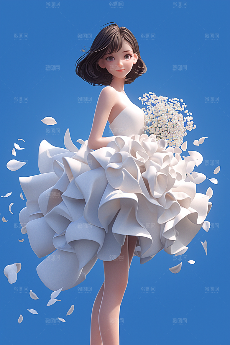 手捧鲜花的少女春天青春素材
