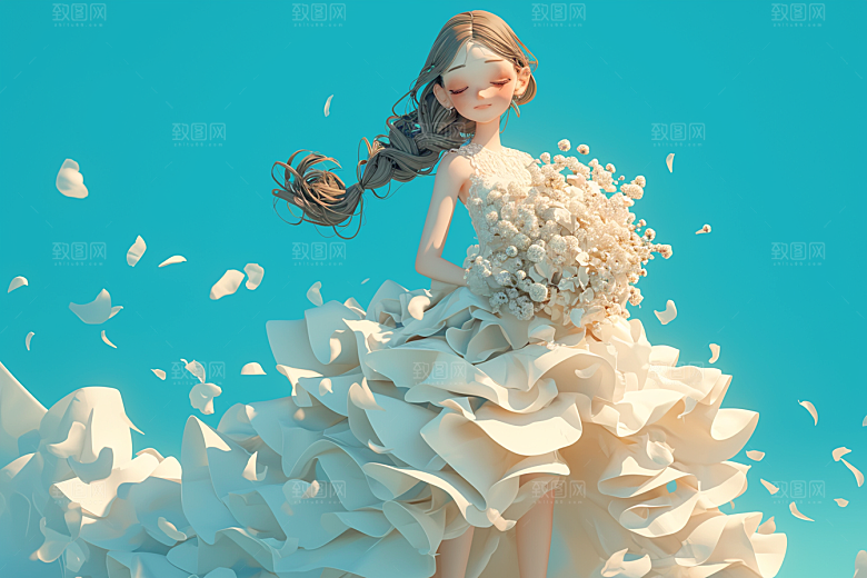 手捧鲜花的少女梦幻自然素材