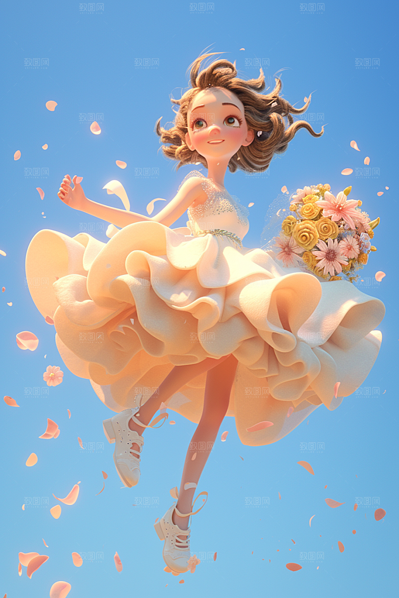 手捧鲜花的少女梦幻人物素材