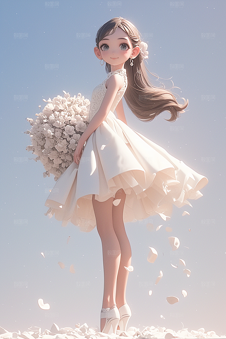 手捧鲜花的少女自然人物素材
