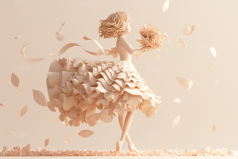 手捧鲜花的少女梦幻烂漫素材