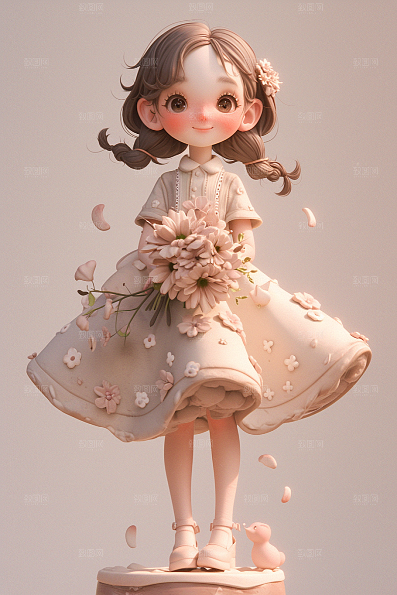 手捧鲜花的少女梦幻春天素材