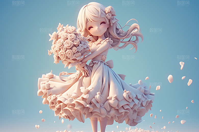 手捧鲜花的少女肖像自然素材