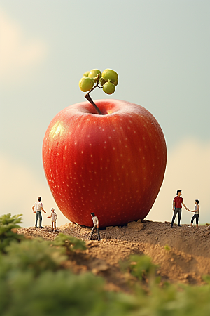 苹果采摘水果微距小人