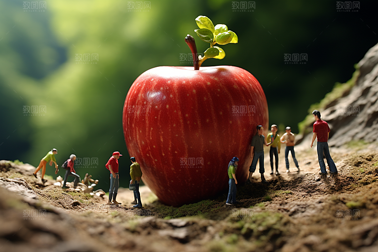 苹果水果种植微距小人
