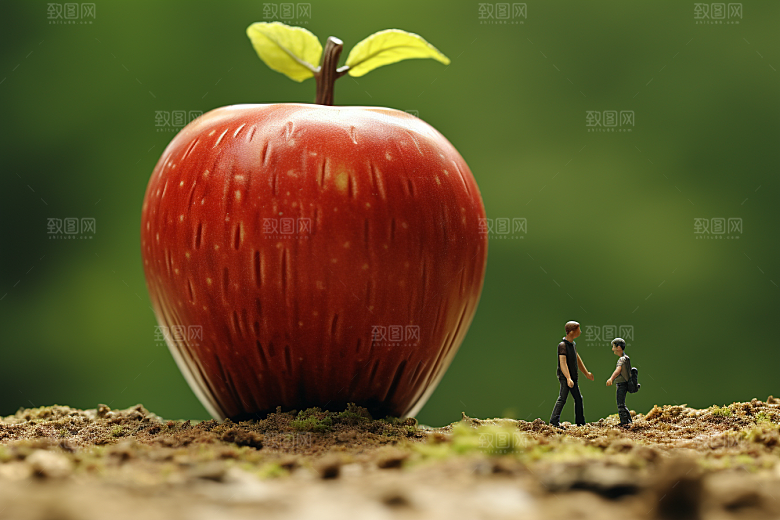 苹果采摘农业微距小人