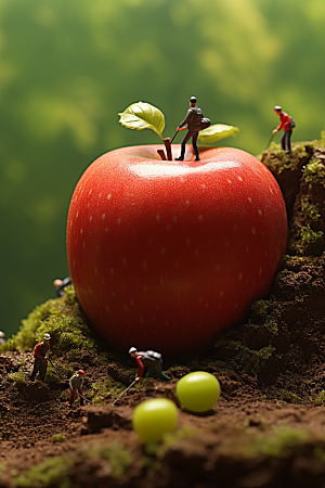 苹果农业种植微距小人