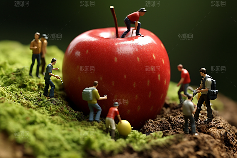苹果立体收获微距小人