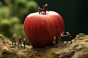 苹果生产红富士微距小人