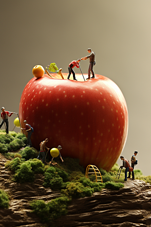 苹果水果农业微距小人