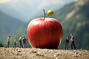 苹果农业种植微距小人