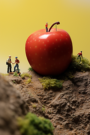 苹果农业生产微距小人