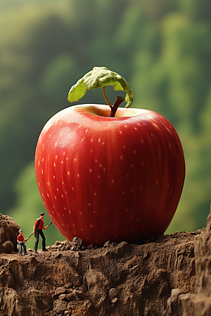苹果红富士生产微距小人