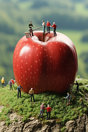 苹果生产美味微距小人