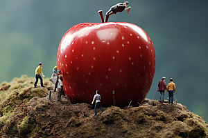 苹果水果收获微距小人