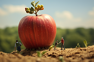 苹果生产农业微距小人