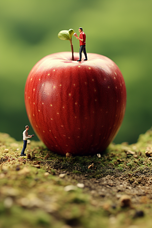 苹果采摘美味微距小人
